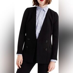 J Crew women 10 $148 Double Breast Blazer 365 Black Crepe Fitted Jacket